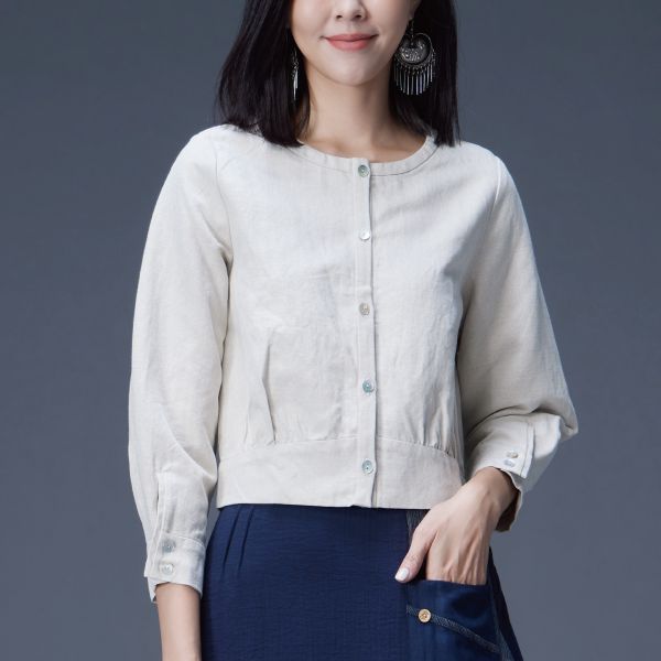 亞麻前開小外套 