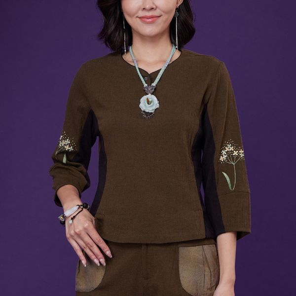 手繪棉麻顯瘦上衣 