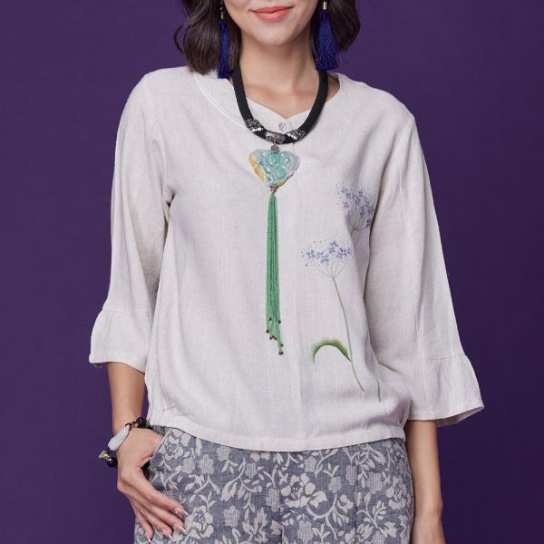 手繪亞麻上衣 