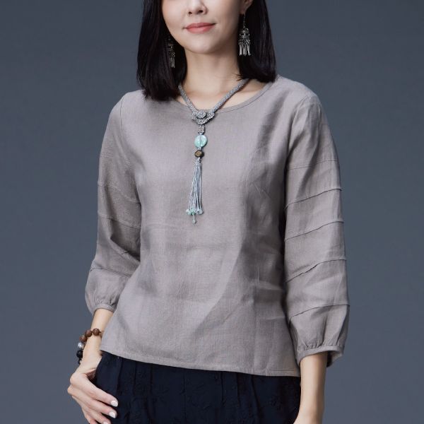 亞麻蛋糕袖上衣 