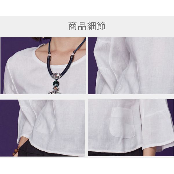 亞麻蛋糕袖上衣 
