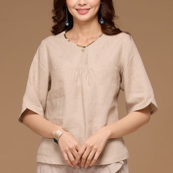 亞麻花瓣袖上衣 