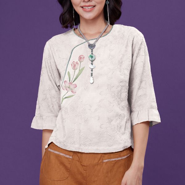 手繪刺繡荷葉袖衣 