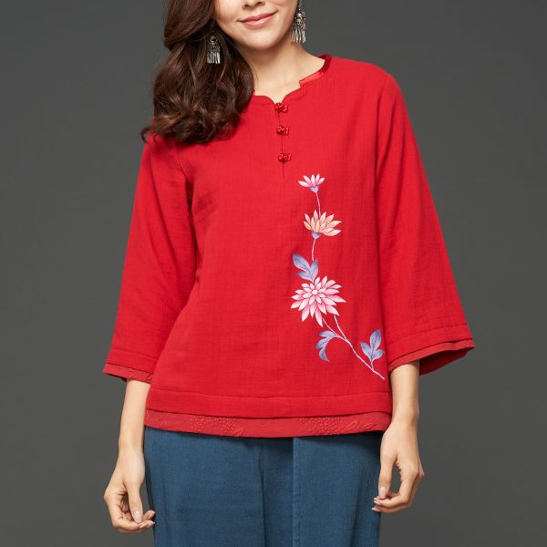 手繪雙層布上衣 