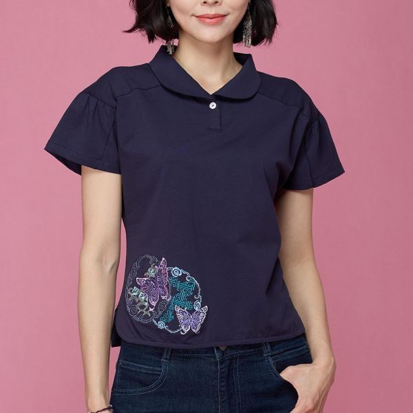 刺繡翻領造型T恤 