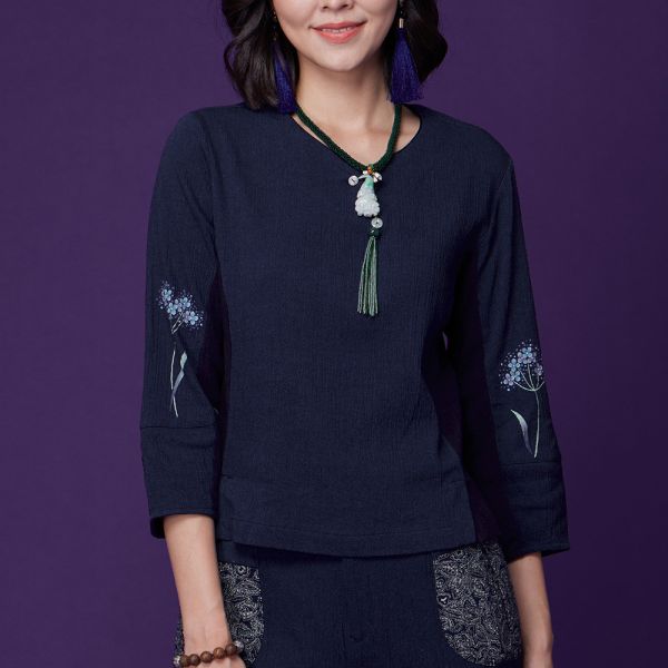 手繪棉麻顯瘦上衣 