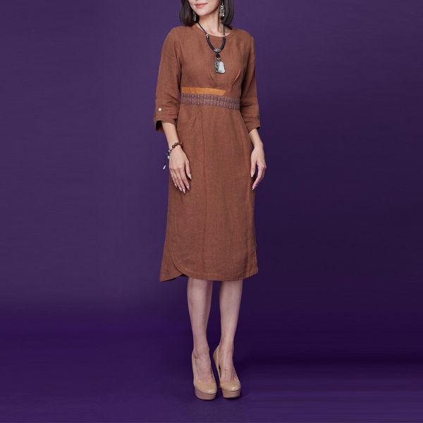 亞麻古布七分洋裝 