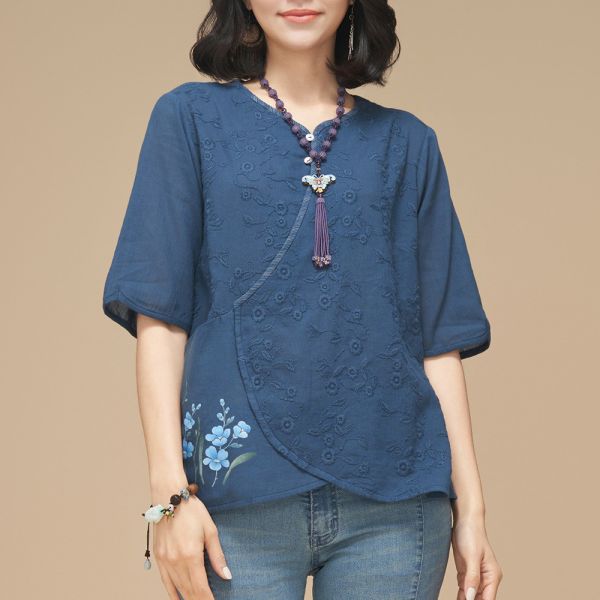 手繪刺繡斜襟長上衣 