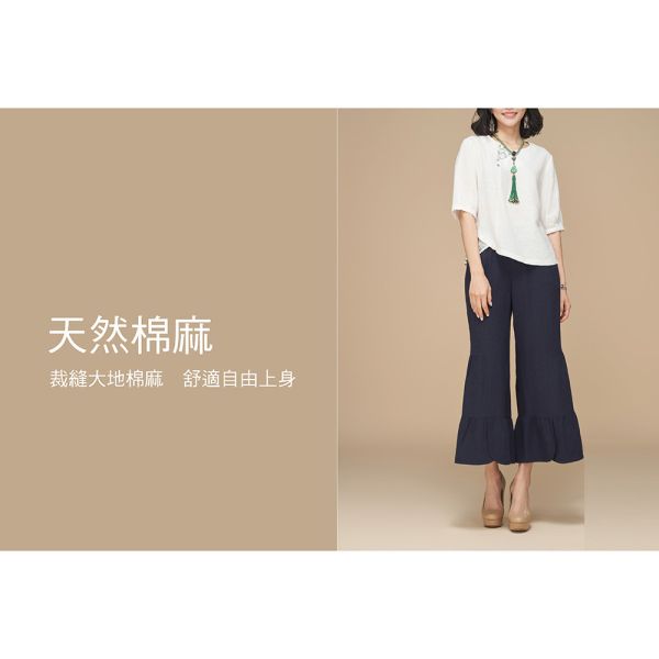 亞麻花苞袖上衣 