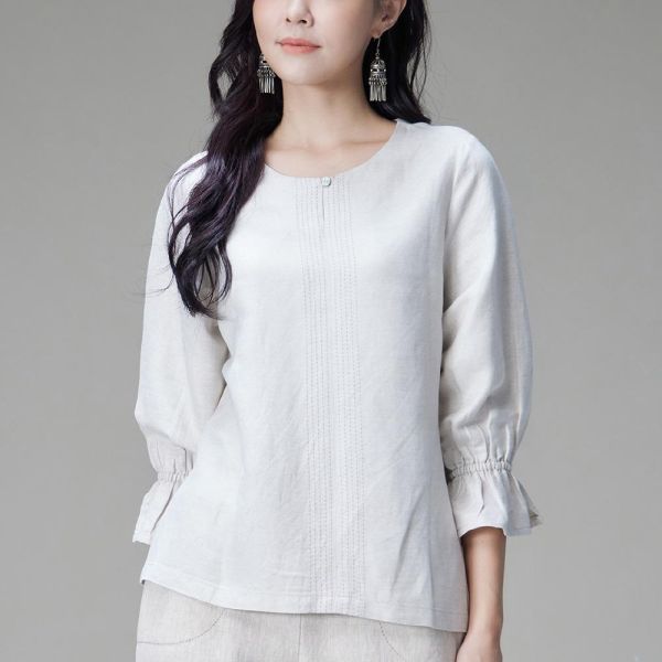 亞麻絲光燈籠袖上衣 