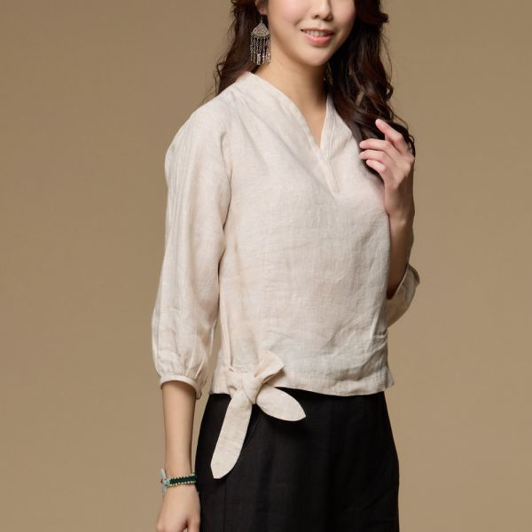 亞麻綁結上衣 