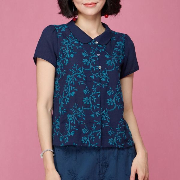 刺繡翻領花苞上衣 
