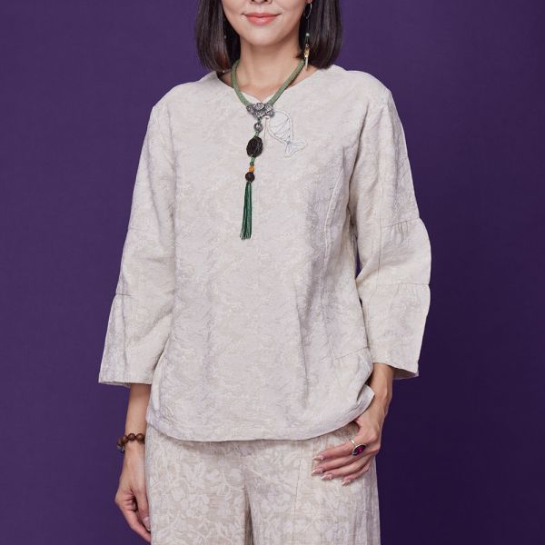 緹花有魚抽皺上衣 