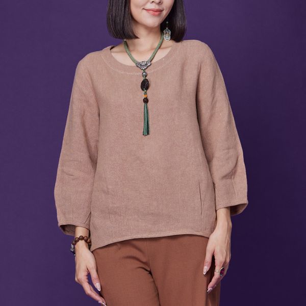 亞麻花苞縮口上衣 