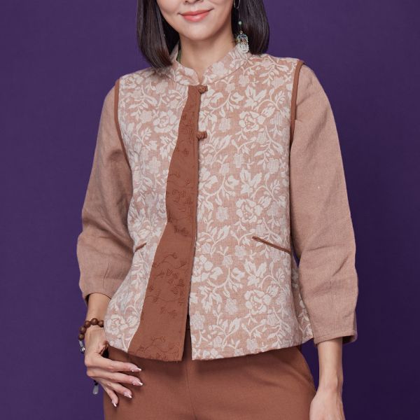 緹花雙層布背心 