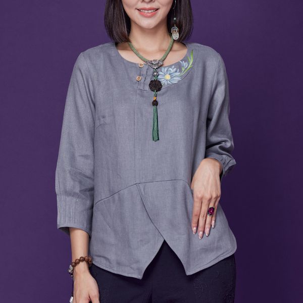 手繪亞麻造型上衣 