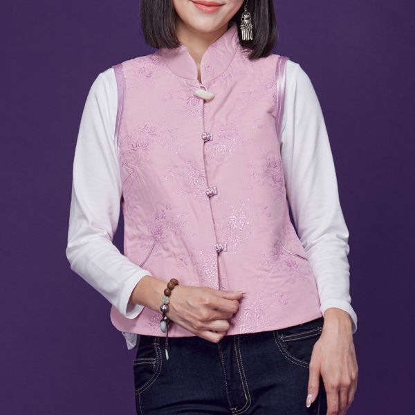 刺繡鋪棉圓弧短背心 