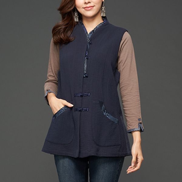 雙層布古布雙口袋背心 