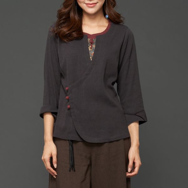 皺皺布翻袖上衣 