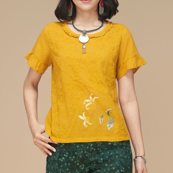 手繪刺繡荷葉上衣 