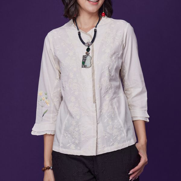 手繪刺繡前開上衣 