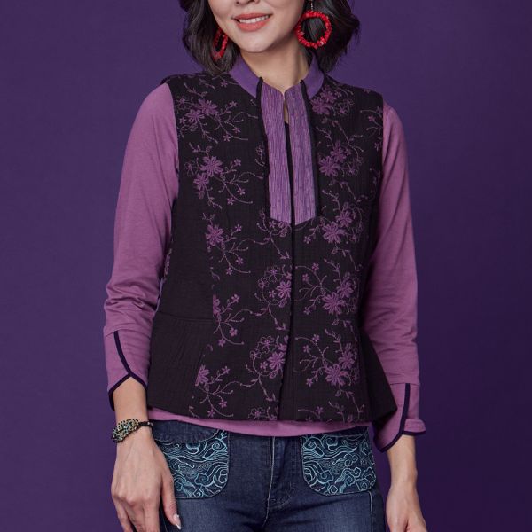 刺繡古布抽皺背心 