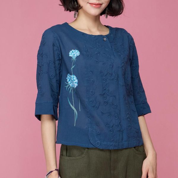 手繪刺繡圓弧上衣 