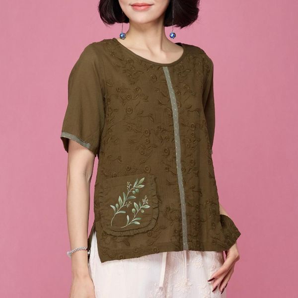 手繪刺繡顯瘦上衣 