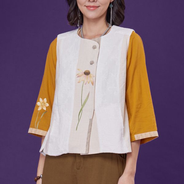 手繪刺繡古布背心 