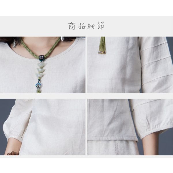 亞麻蛋糕袖上衣 