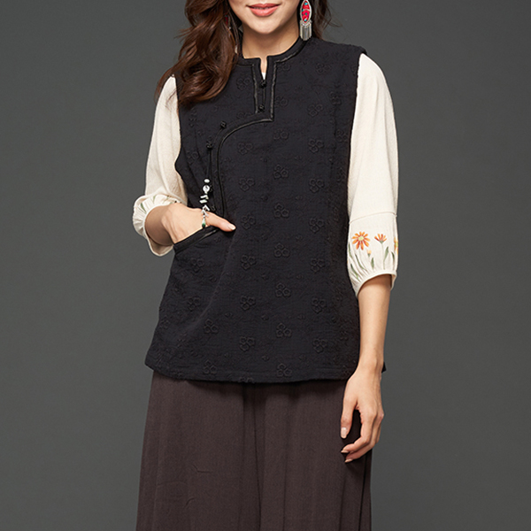 刺繡斜襟玉串背心 