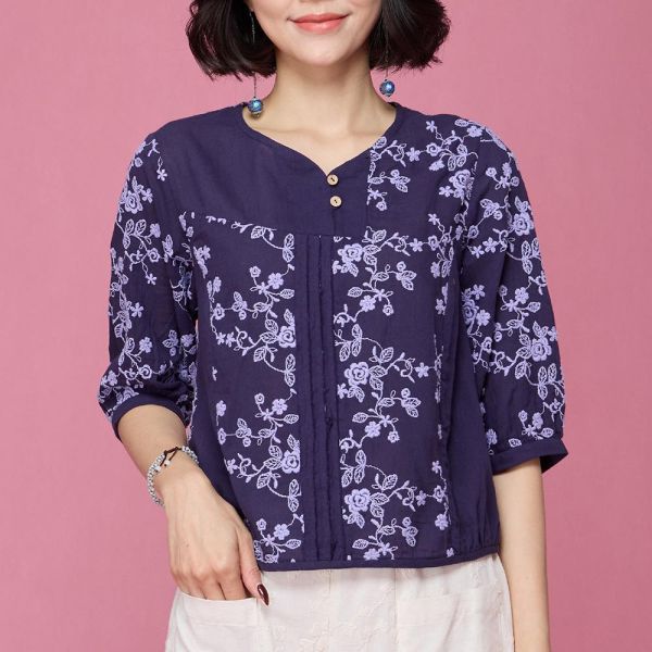 刺繡配色鬚邊上衣 