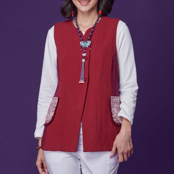 配色貼袋圓弧背心 