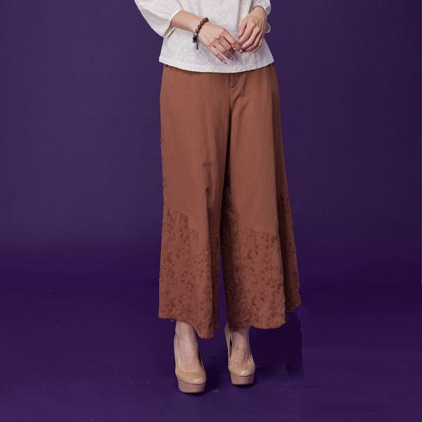 刺繡剪接寬褲裙 
