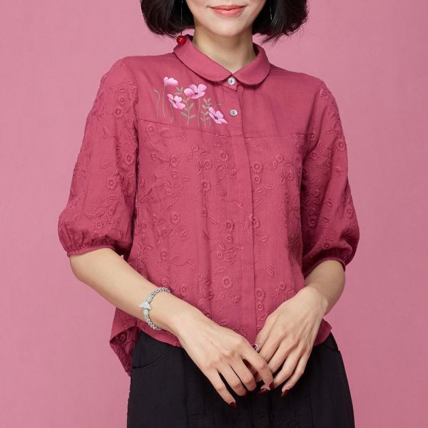 手繪刺繡小翻領上衣 