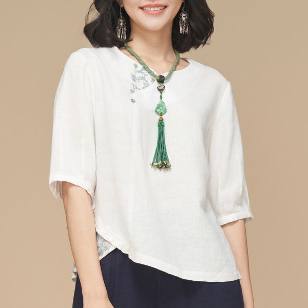 亞麻花苞袖上衣 