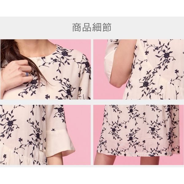刺繡荷葉袖七分洋裝 