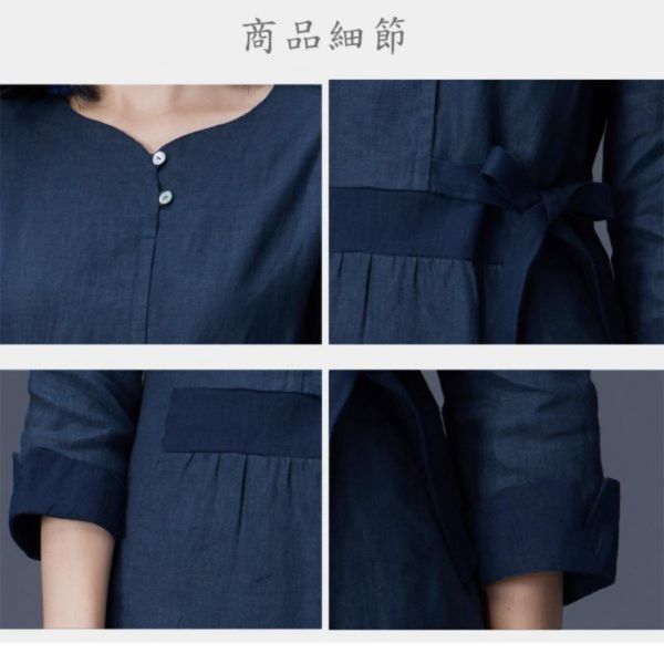 亞麻綁結洋裝 