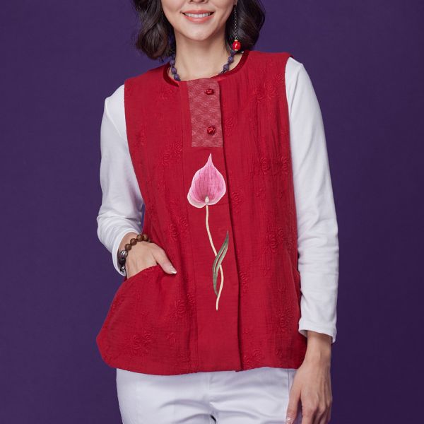 手繪刺繡古布背心 