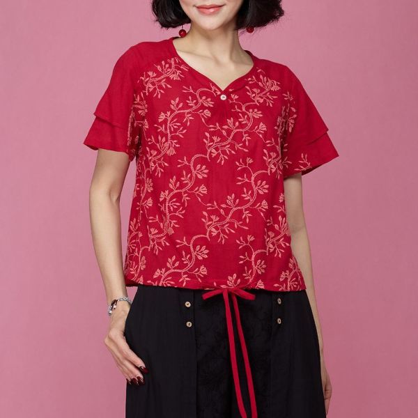 刺繡荷葉袖上衣 
