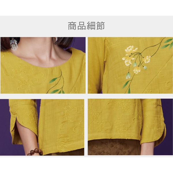手繪刺繡圓弧袖上衣 
