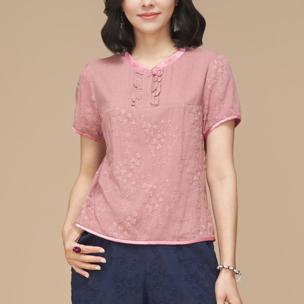 刺繡荷葉短上衣 