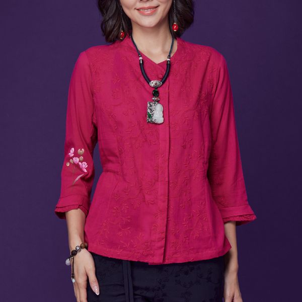 手繪刺繡前開上衣 