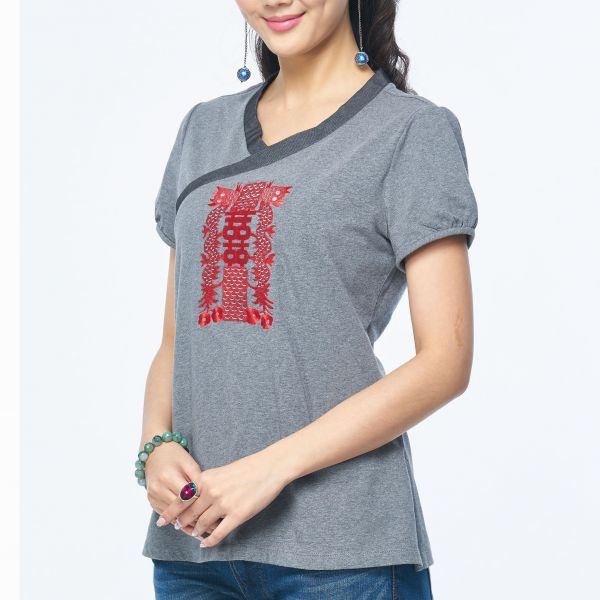 雙喜刺繡T恤 