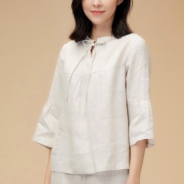 亞麻抽皺上衣 
