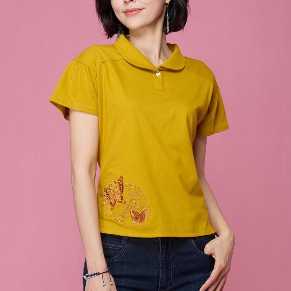刺繡翻領造型T恤 