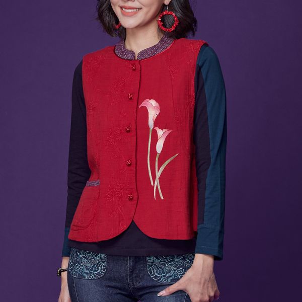 手繪刺繡古布背心 