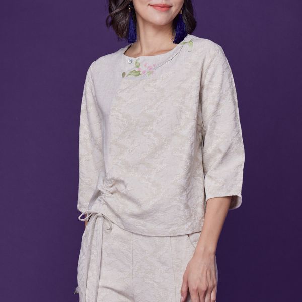 手繪緹花綁繩上衣 