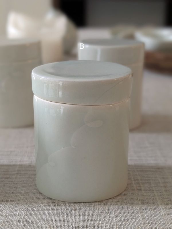 張慢 橢圓青瓷茶倉(亮光) 作品多藉由輕柔小心的動作產生指向,在日常感知中搜尋相關記憶,以拆解與重組細微視角,梳理自然及現成物的輪廓與痕跡,讓他們變得輕盈自在、中性,保有更多空間自我詮釋。陶瓷僅是創作的媒材之一,無需限制於實用與非實用、工藝與藝術之間,作品的形成,即是我記錄生活的習慣與方式,人的記憶有限,瞬間記憶更是容易消散,我想將如同視覺暫留的種種,保留在生活當中。