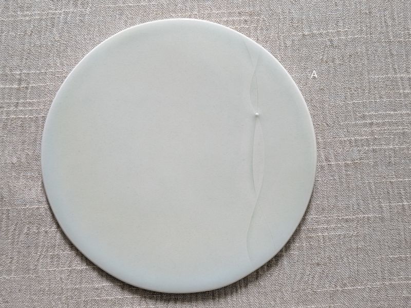 張慢 青瓷平皿 作品多藉由輕柔小心的動作產生指向,在日常感知中搜尋相關記憶,以拆解與重組細微視角,梳理自然及現成物的輪廓與痕跡,讓他們變得輕盈自在、中性,保有更多空間自我詮釋。陶瓷僅是創作的媒材之一,無需限制於實用與非實用、工藝與藝術之間,作品的形成,即是我記錄生活的習慣與方式,人的記憶有限,瞬間記憶更是容易消散,我想將如同視覺暫留的種種,保留在生活當中。